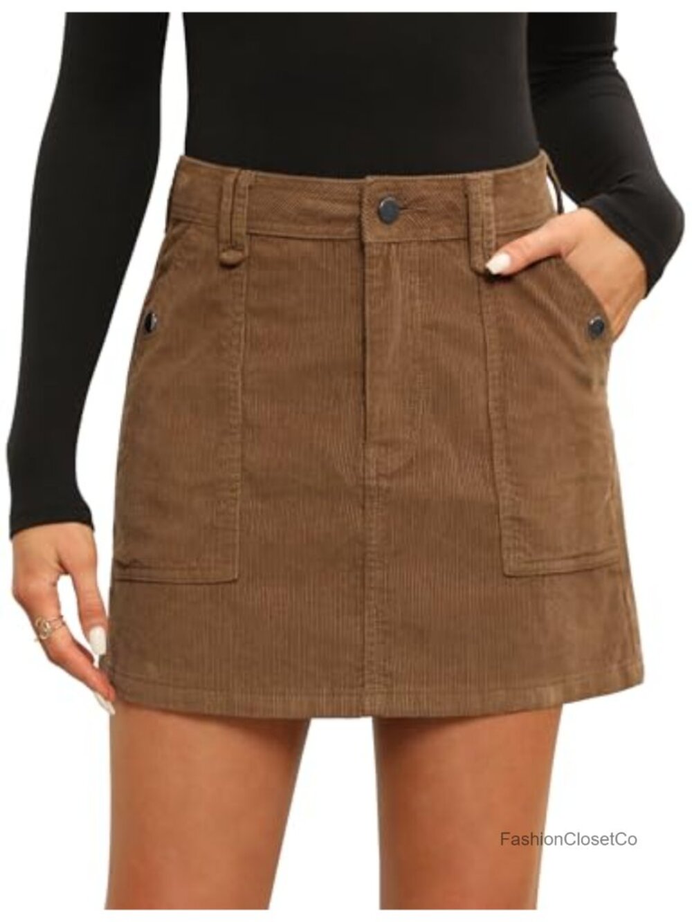 Women High Waist A-Line Corduroy Mini Skirt with Pockets Fall Winter
